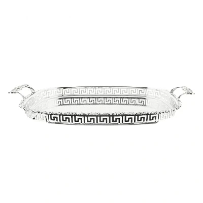 Abbildung von Sunay Servierteller Serviertablett aus Edelstahl 18/10 Silber mit Muster elegante Griffe