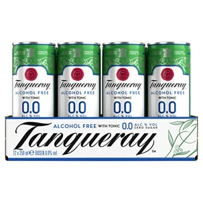 Abbildung von Tanqueray 0,0% &amp; Tonic erfrischend alkoholfreies MIxgetränk zuckerfrei kalorienfrei Jetzt trinkfertig in der handlichen „Slim Can“ für unterwegs 12 x 250 ml EINWEG Mehrverpackung