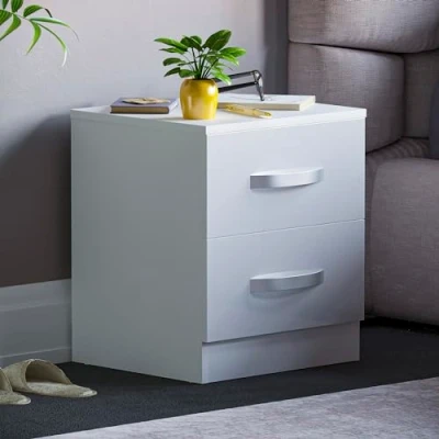 Abbildung von Vida Designs Hochglanz Nachttische, Nachttisch Beistelltisch (Weiß, 2 Schubladen)