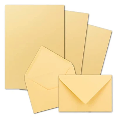 Abbildung von 50x Briefpapier Sets DIN A5 mit C6 Briefumschlägen Toskana Nassklebung (Beige) mattes Schreibpapier Kuverts FarbenFroh by GUSTAV NEUSER