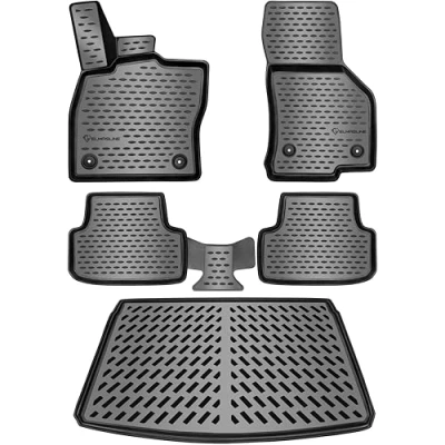Abbildung von ELMASLINE 3D Gummimatten &amp; Kofferraumwanne Set für SEAT Leon 5F ST 2013 2019 Kombi (unterer Ladeboden) Sports Tourer Zubehör Fußmatten Kofferraum