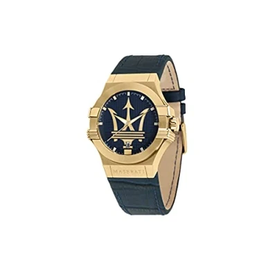 Abbildung von Maserati Herren Uhr, Potenza Kollektion, Quarzwerk, Zeit und Datum, aus Edelstahl, Gelbgold PVD, Leder R8851108035