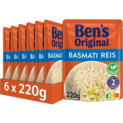 Abbildung von BEN&#039;S ORIGINAL Express Reis Basmati, ideale Zubereitung von Gerichten in der Pfanne, 6 Packungen (6 x 220g)