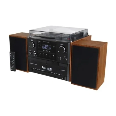 Abbildung von Soundmaster MCD5600 Stereoanlage mit Plattenspieler DAB+ Doppelkassette CD Player USB MP3 Bluetooth Encoding Digitalisierung 75 Ohm Antennenanschluss, Farbe:braun