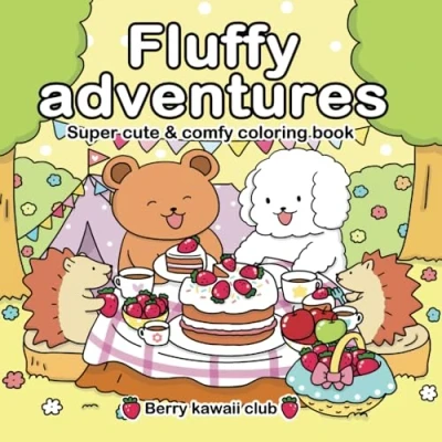 Abbildung von Fluffy adventures: Cute and Cozy Coloring Book for Adults Teens Featuring Adorable Animals with Bold Simple Designs Relaxation Stress Relief.