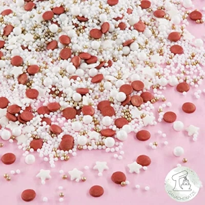 Abbildung von STREUSEL Weihnachten Sternenstaub weiss gold bordeaux Sterne 180g GLÜCK Weihnachtsstreusel Zuckerstreusel Sprinkles Christmas bunte Tortendeko Plätzchen verzieren