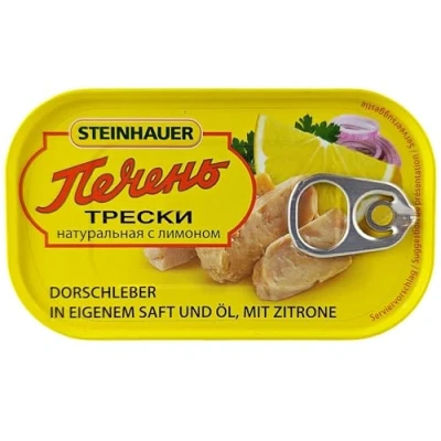 Abbildung von Steinhauer Dorschleber im eigenen Saft und Öl mit Zitrone 12er Pack (12 x 120g)