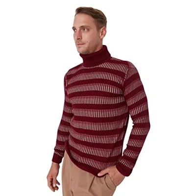 Abbildung von Trendyol Herren Pullover mit Rollkragen, gestreift Sweatshirt, burgunderfarben, Small