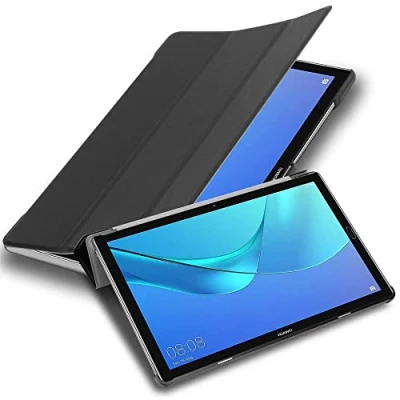 Abbildung von Cadorabo Hülle kompatibel mit Huawei MediaPad M5 LITE 10 (10.1 Zoll) Tablethülle Auto Wake Up aus Kunst Leder Klappbare Cover für Tasche in Schwarz
