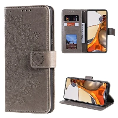 Abbildung von CoverKingz Handytasche kompatibel mit Xiaomi 11T / Pro Handy Case Kartenfach Handyhülle Flipcase klappbar Motiv Mandala Grau