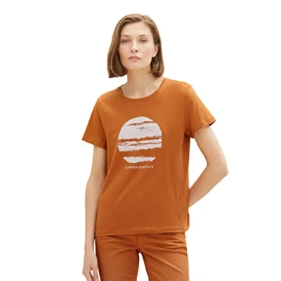 Abbildung von TOM TAILOR Damen Sommer T Shirt aus Baumwolle,31650 Terracotta Brown,XL