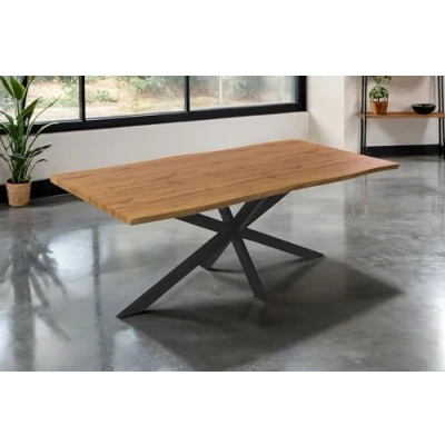 Abbildung von SAM Esstisch Josy 200 x 100 cm Holz Wildeiche Optik Spider Gestell Metall schwarz 40 mm Tischplatte mit Baumkante Tisch für Esszimmer &amp; Küche