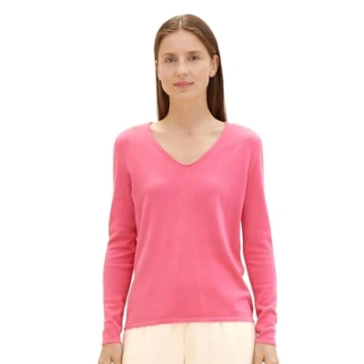 Abbildung von TOM Tailor Basic Vneck Strickpullover, Damen, Größe: 3XL, Carmine pink