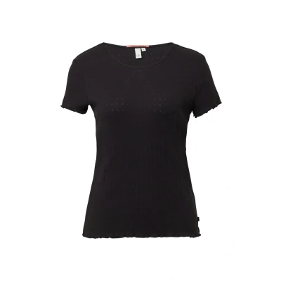 Abbildung von QS MIT Ajourmuster Tshirt basic, Damen, Größe: Large, Schwarz