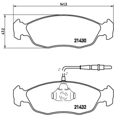 Abbildung von BREMBO P 61 054 Bremsbelagsatz inkl. Verschleißwarnkontakt mit Kolbenclip ohne Zubehör PEUGEOT: 306 Schrägheck, 106 II Cabrio