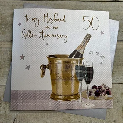 Abbildung von WHITE COTTON CARDS Karte für die Eltern zum 50. Hochzeitstag/goldene Hochzeit (in englischer Sprache), handgefertigt, Weiß