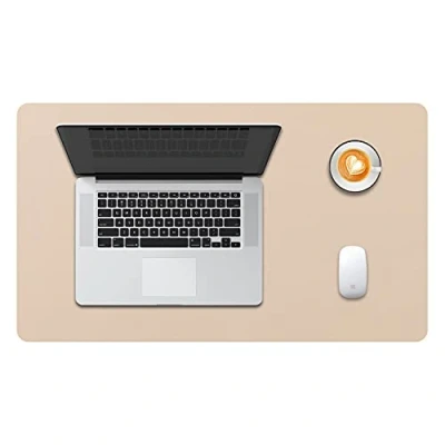 Abbildung von DOBAOJIA Schreibtischunterlage Beige, Schreibtischmatte, Desk Pad, Schreibtischschutz, Schreibblock, für Laptop/Tastatur/Maus/Hause/Büro, PU Leder Wasserdicht + Wildleder rutschfest 60 x 35cm