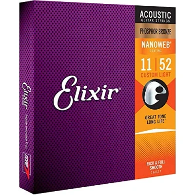 Abbildung von Elixir Saiten, Phosphor Bronze, Saiten für akustische Gitarre w, Nanoweb Beschichtung, Custom Light (.011 .052)