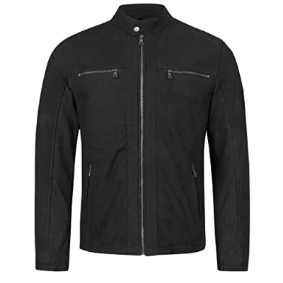 Abbildung von Rock Creek Herren Lederjacke Biker Jacke Echtleder Wildlederjacke Leder Jacken Herrenjacke Stehkragen Winterjacke Übergangsjacke H 290 Schwarz 2XL