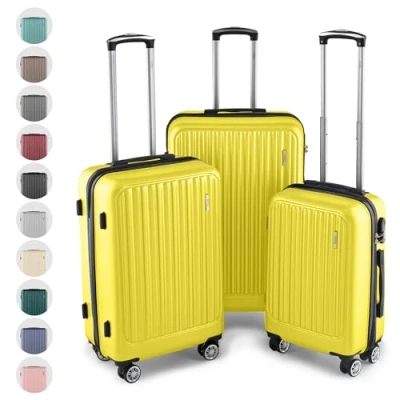 Abbildung von Easy Move ABS Hartschalenkoffer Ergonomisch &amp; Sicher Trolley Koffer Set 3 teilig mit 360 Rädern, Zahlen Schloss Rollkoffer, Reisekoffer Groß (Gelb, Kofferset)