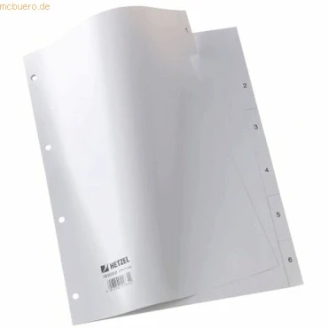 Abbildung von 20 x Hetzel Plastikregister 1 6 A4 PP Blatt grau