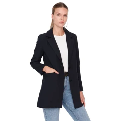 Abbildung von Trendyol Women&#039;s Damen Modest Regular Zweireihig Plain Webstoff Jacke Coat, Navy Blue, 38