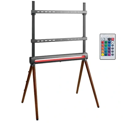 Abbildung von EasyLife Design STAFFELEI 4 Bein TV Stativ mit LED Ambiente Beleuchtung Halterung bis 70&#039;&#039; Zoll &amp; 40 kg Fernseher/Monitor, Ständer höhenverstellbar, VESA 600x400 (Graphit/Nussbaum dunkel)