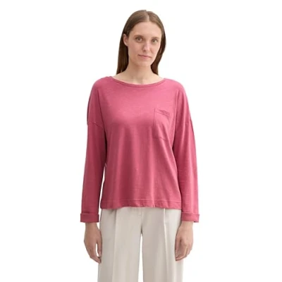 Abbildung von TOM Tailor Brusttasche Langarmshirt, Damen, Größe: XL, Wine rose pink