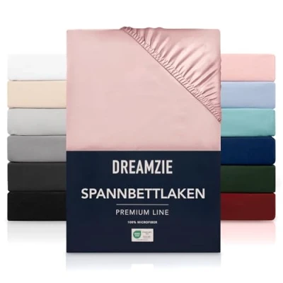 Abbildung von Dreamzie Spannbetttlaken 200x200 cm Hoher Steg bis 33 100% Mikrofaser Rosa Schadstoffgeprüft (Oeko TEX), Bettlaken mit Gummizug