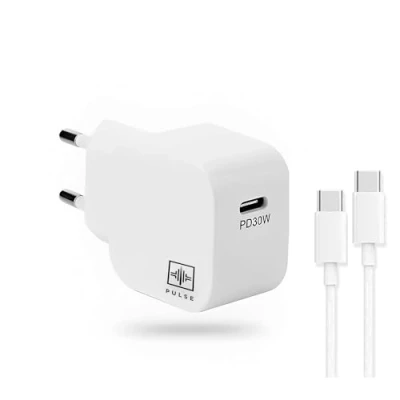 Abbildung von PULSE® USB C Ladegerät 30W mit GaN Technologie Ultra schnelles Laden 60% in 30 Min auf Lightning Kabel 1m Kompakt, Ideal für Reisen Universelle Kompatibilität Phone, Mac