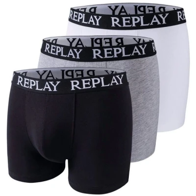 Abbildung von Replay Boxer Style Basic CUFF LOGO 3 PACK Panties, Herren, Größe: XXL, Black/grey melange/white