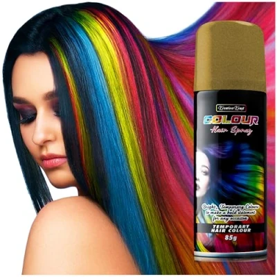 Abbildung von Temporäre Haarfarbe Spray, Auswaschbar (1 x 200ml) Haarspray für Fasching, Karneval (Gold)