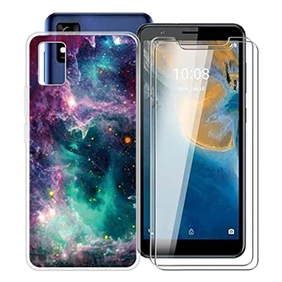 Abbildung von HHUAN Hülle für ZTE Blade A31 (5.45&quot;) + 2 Stück Gehärtetes Glas, Schutzhülle Transparent Silikon TPU Cover Bumper Glas Film WMA33