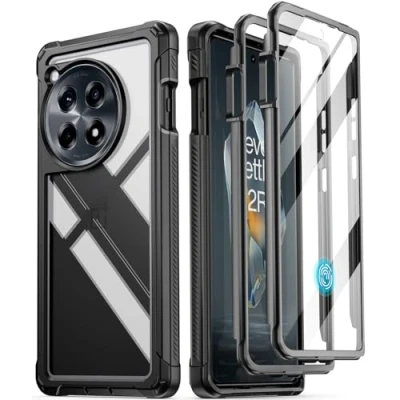 Abbildung von Poetic Guardian Hülle Kompatibel mit OnePlus 12R 5G (2024), integrierter Displayschutz, funktioniert Fingerabdruck ID, Stoßfeste, Robuste, Transparente, Ganzkörper Hybrid Schutzhülle, Schwarz/Klar