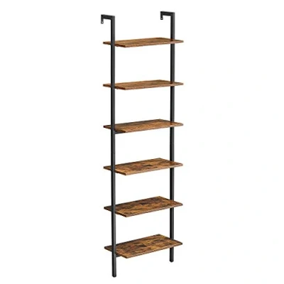 Abbildung von VASAGLE Standregal, Bücherregal, 6 Ablagen, Leiterregal, Aufbewahrung für Bücher, Dekoration, Schlafzimmer, Wohnzimmer, Büro, 30 x 60 204,8 cm, Industrie Design, Vintagebraun schwarz LLS103B01