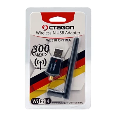 Abbildung von Octagon WL318 Optima WLAN 300 Mbit/s +2dBi Antenne USB 2.0 Adapter mit 2.4 GHz Band, VU+, Gigablue, Protek und weitere Sat Receiver Linux E2 OS Computer, schwarz