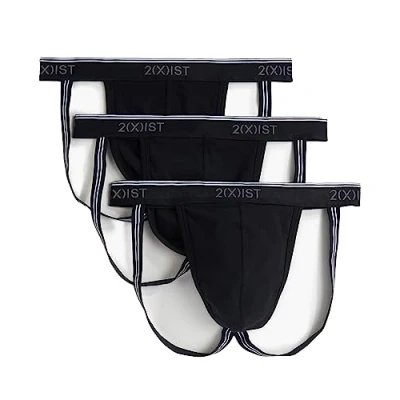 Abbildung von 2(x)ist)IST Herren Jock Strap Baumwolle Stretch 3er Pack, Schwarz/Schwarz/Schwarz, X Large