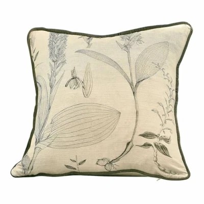 Abbildung von Loberon Kissenhülle Quervil, Botanischer Print, Farbiger Piping Abschluss, Angenehme Haptik, Kissenbezug, Wohn Accessoire, Baumwolle, Creme/grün