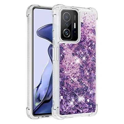Abbildung von KBIKO zxl Kompatibel mit Hülle Xiaomi Mi 11T Glitzer Handyhülle, Glitter Flüssig Treibsand Case Weich Silikon TPU Bumper Schutzhülle Mädchen Frauen für Pro.Purple YBL