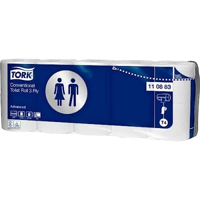 Abbildung von TORK Toilettenpapier Advanced (70 St), 3 lagig, Recyclingpapier, weiß mit Prägung, 250 Blatt/Rolle