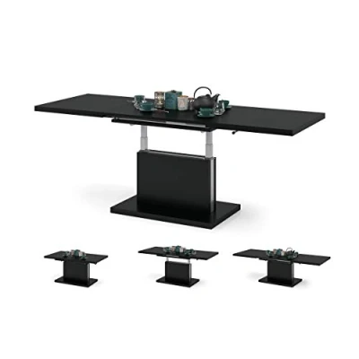 Abbildung von All4All Couchtisch Asti Kaffeetisch Wohnzimmertisch Höhenverstellbar mit Einlegeplatten Ausziehbar Sofatisch 120x70cm 05 Schwarz Matt