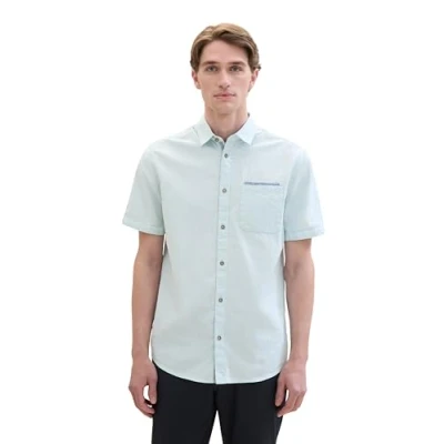 Abbildung von TOM Tailor Kurzarm MIT Brusttasche Hemd, Herren, Größe: Medium, Turquoise small structure