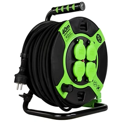 Abbildung von REV Kabeltrommel EX, 40m, H05RR, IP44, 3000W, Verlängerungskabel, Outdoor, 4 Schutzkontaktsteckdosen, grün