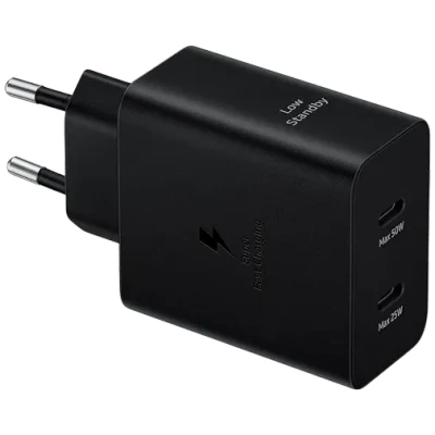 Abbildung von Samsung Schnellladeadapter Duo (USB Type C, 50 Watt) mit Datenkabel EP T5020X