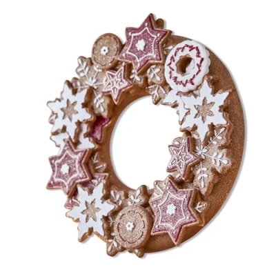 Abbildung von Loberon Kranz Anyama, Weihnachtsgebäck Look, Aufwendige Handarbeit, Datailreich Bemalt, Täuschend echt, Weihnachtsdekoration, Weihnachten, Polyresin, rot/braun/weiß