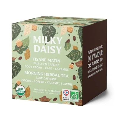 Abbildung von Milky Daisy Bio Morgentee Kaffee Ersatz Kakao Karamell Geschmack Energetisierend und Koffeinarm 40 Teebeutel