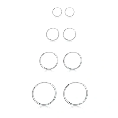 Abbildung von Bo Win 925 Sterling Silber Ohrringe Set 4 Paare Damen Creolen Männer Klein Unisex Kleine Kreolen Durchmesser 10 12 14 16mm für Herren Mädchen
