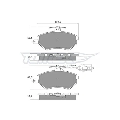 Abbildung von TOMEX brakes TX 12 04 Bremsbelagsatz Vorderachse inkl. Verschleißwarnkontakt VOLKSWAGEN: GOLF 3, 3 Variant, Vento, AUDI: 80 B4 Limousine, B3