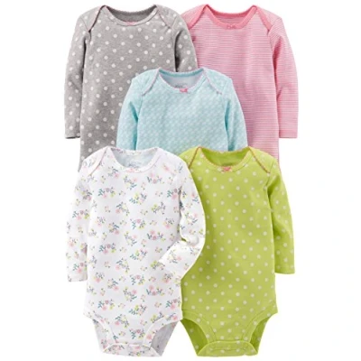 Abbildung von Simple Joys by Carter&#039;s Unisex Baby 5 Pack Long Sleeve Bodysuit Body, Lindgrün/Hellblau/Rosa, Frühchen (5er Pack)