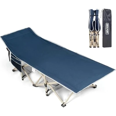 Abbildung von OVERMONT Klappbar Campingbett Übergroß Feldbett Gästebett für Erwachsene 190 x 71 36 cm bis 250kg Belastbar 2400D Oxfordgewebe mit Seitentasche Tragetasche Camping Garten Büro